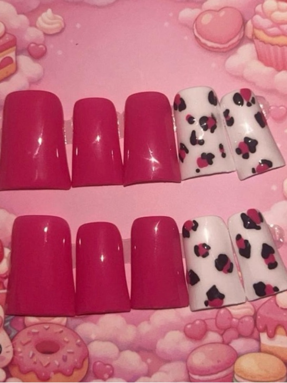 Source Unknown Pink and White Leopard Accent Press-On Nails